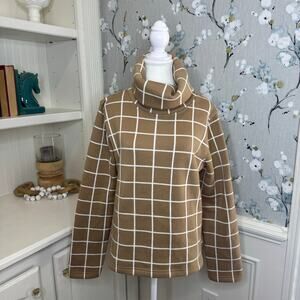 J Crew Brown Long Sleeve Checked Cowlneck Sweater - Size Large